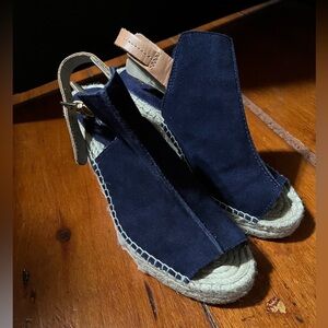 Seychelles 8 women’s wedge high heels blue suede leather buckle